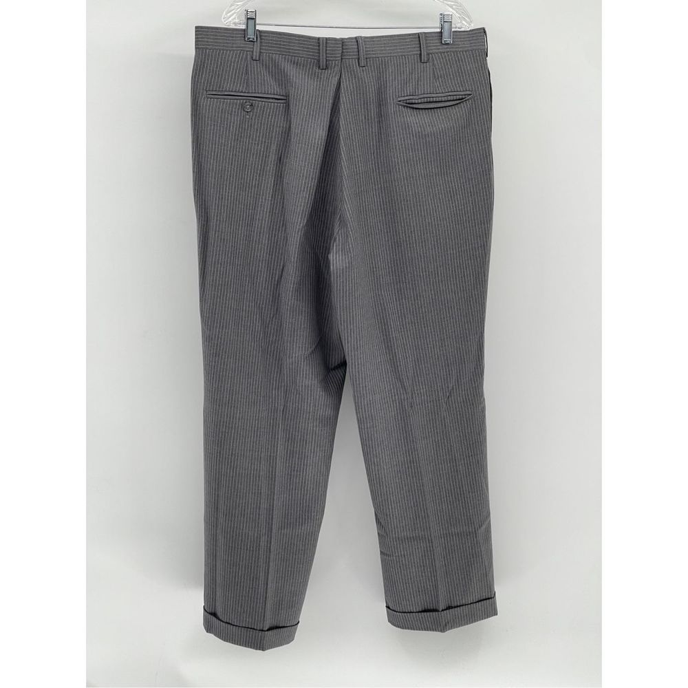 Jos A Bank Dress Pants Wool Men Size 38d29 Gray White Pinstriped Cuffed Pleated - Picture 2 of 10
